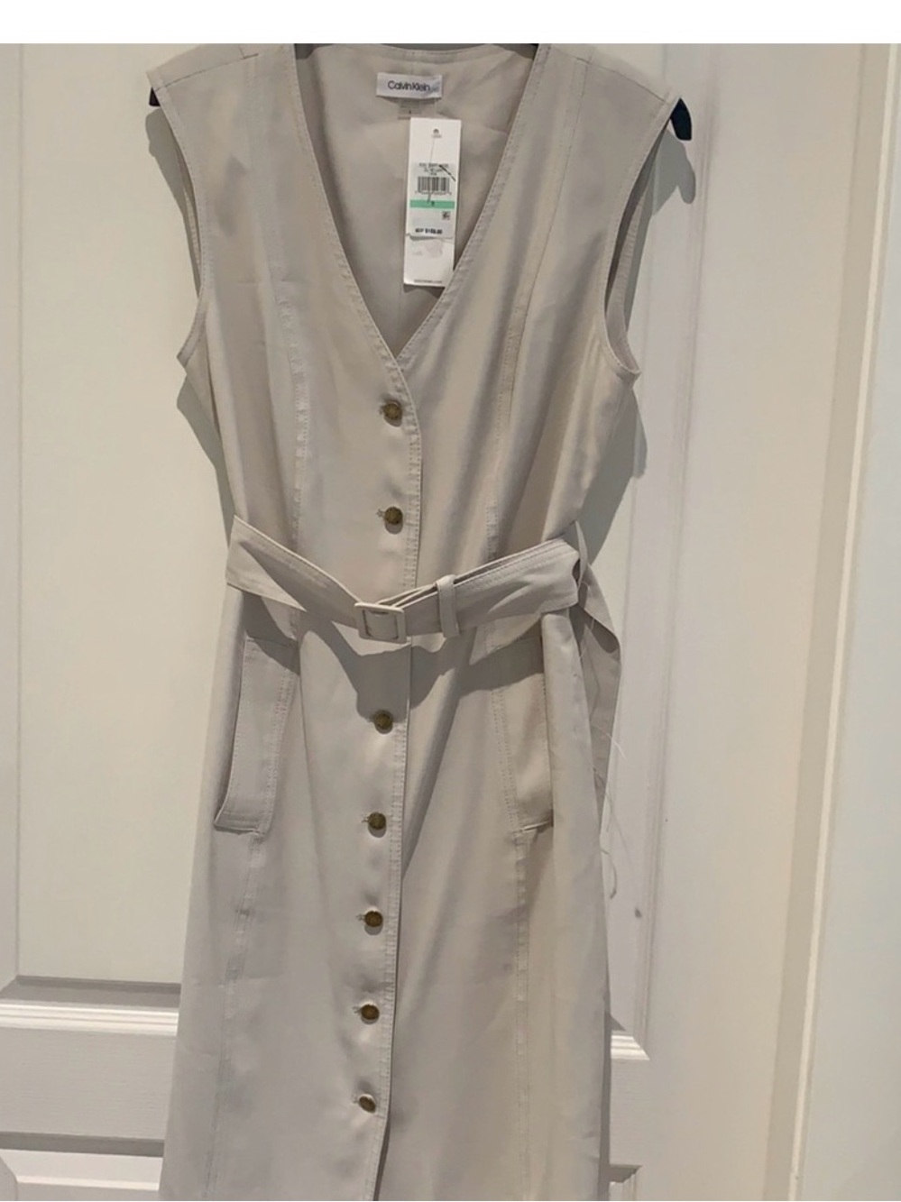 Calvin Klein Sleeveless Midi Dress in Light Beige NWT